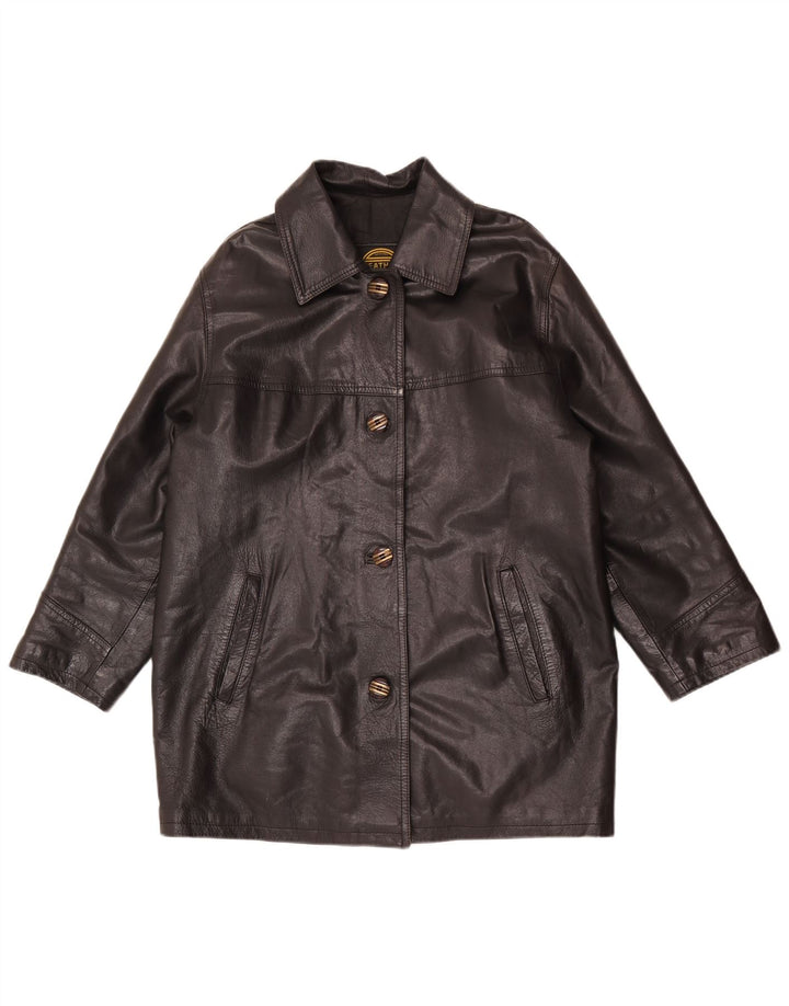 Cappotto in pelle vintage da donna dalla vestibilità rilassata EU 36 piccolo nero