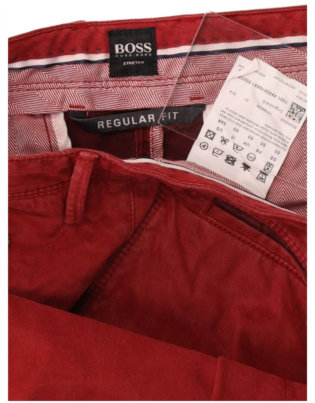 Pantaloni chino dritti da uomo HUGO BOSS vestibilità regolare IT 50 Large W36 L32 Rossi