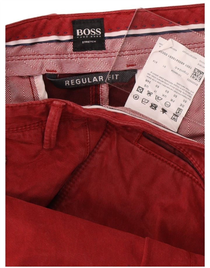 Pantaloni chino dritti da uomo HUGO BOSS vestibilità regolare IT 50 Large W36 L32 Rossi