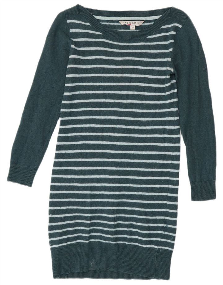CREW CLOTHING Abito maglione da donna a maniche lunghe UK 10 Piccolo verde a righe