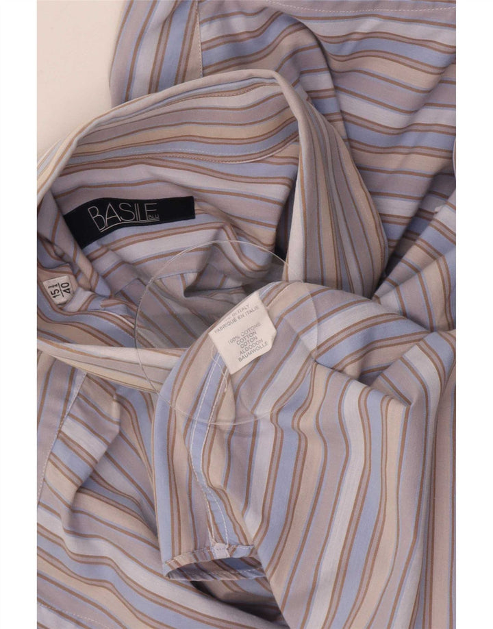 Basile Camicia da uomo taglia 40 15 Cotone a righe blu medio Classico