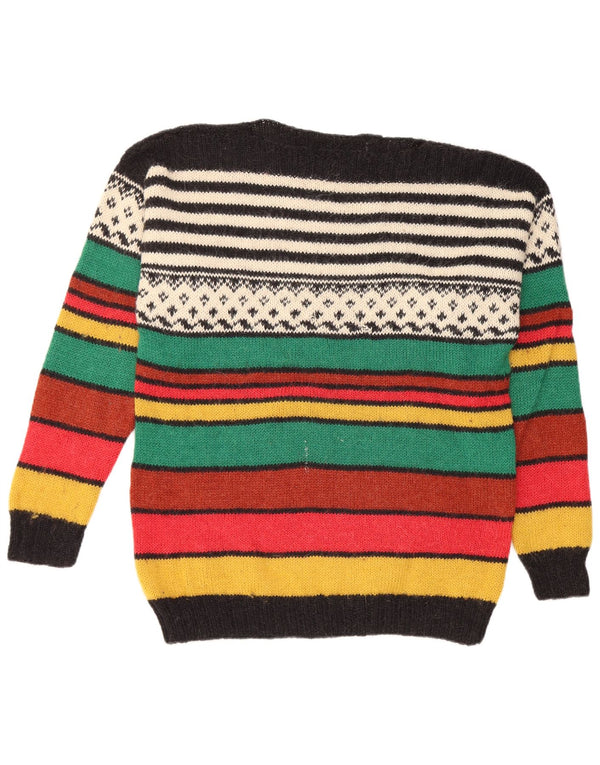 Maglione maglione vintage da donna con scollo a barca UK 16 grandi strisce multicolori