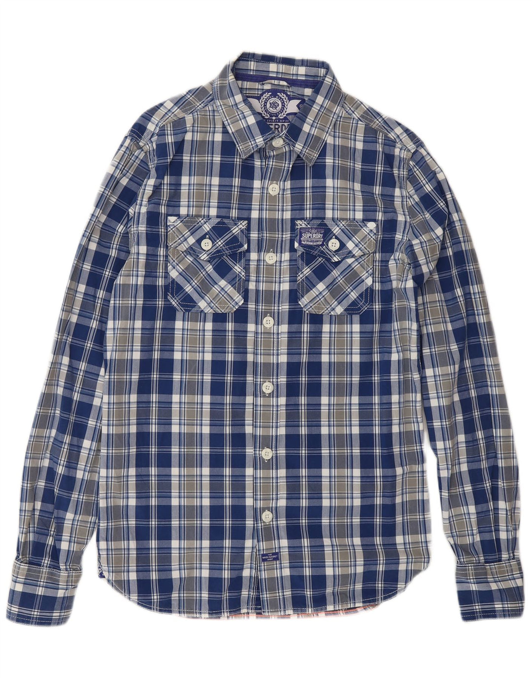 Camicia da uomo SUPERDRY in cotone a quadri piccoli blu
