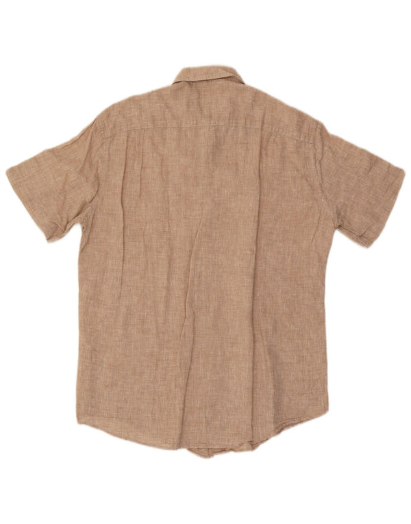 Benetton Mens Short Sleeve Shirt Large Beige Linen