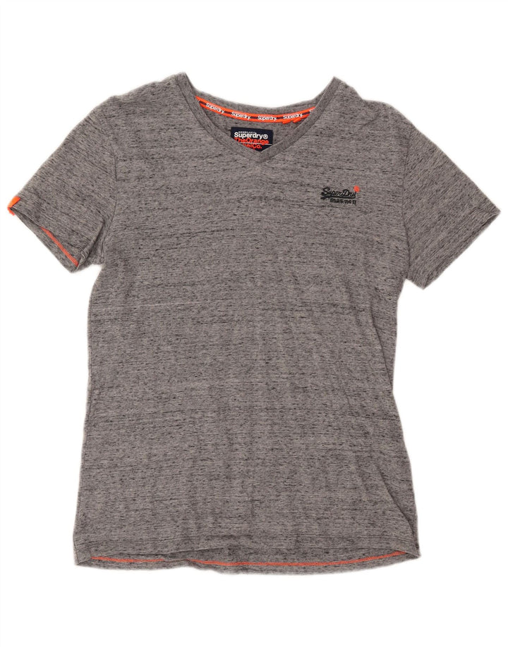T-shirt da uomo SUPERDRY Top piccolo in cotone chiazzato grigio