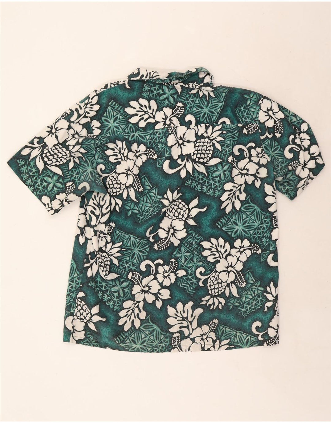 Camicia a maniche corte da uomo vintage grande floreale verde