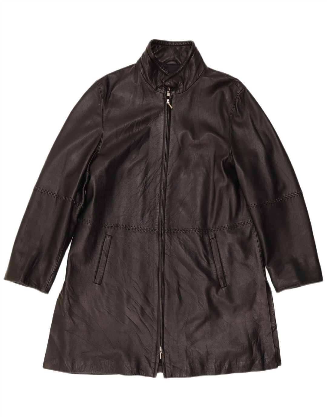 Cappotto in pelle da donna vintage UK 12 in pelle nera media