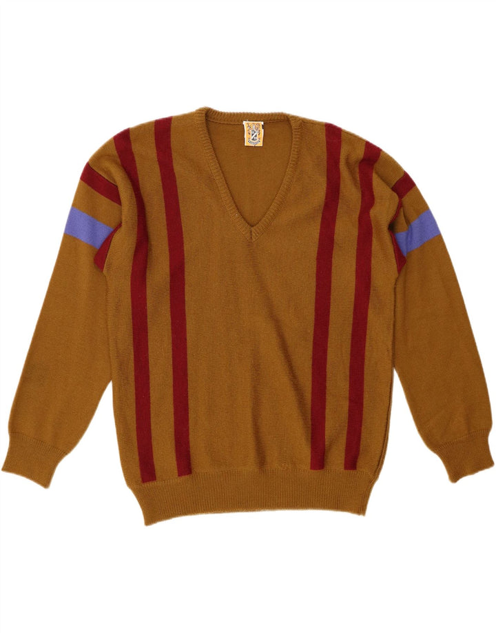 4 CASTELLA Maglione da uomo con scollo a V IT 50 Lana a righe marrone medio