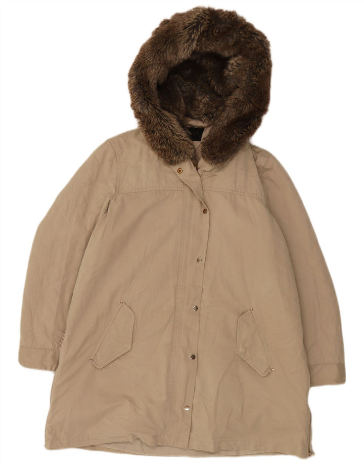 Cappotto imbottito con cappuccio da donna Zara UK 18 XL Poliestere beige