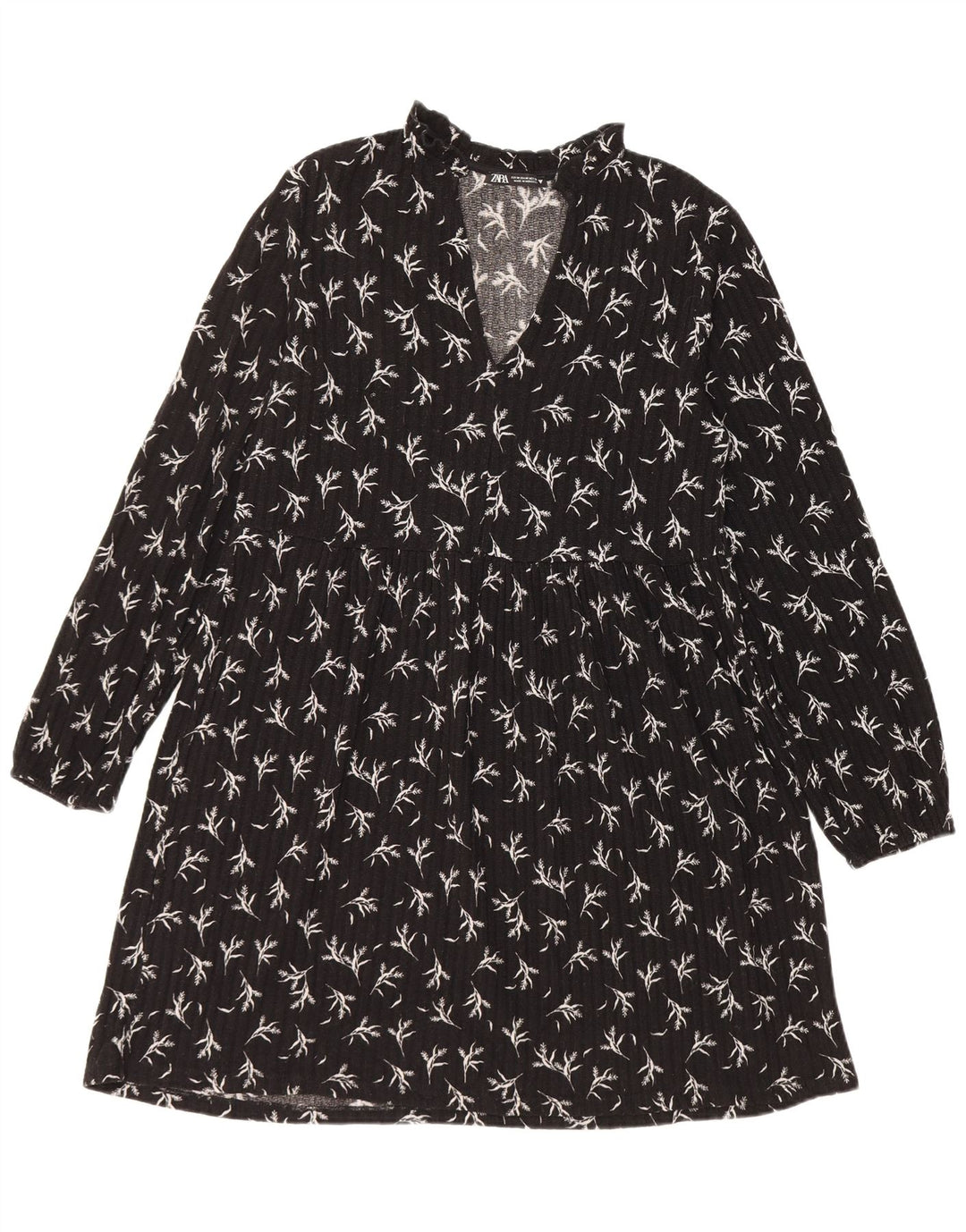 Abito a trapezio a maniche lunghe da donna Zara UK 14 Poliestere floreale nero medio