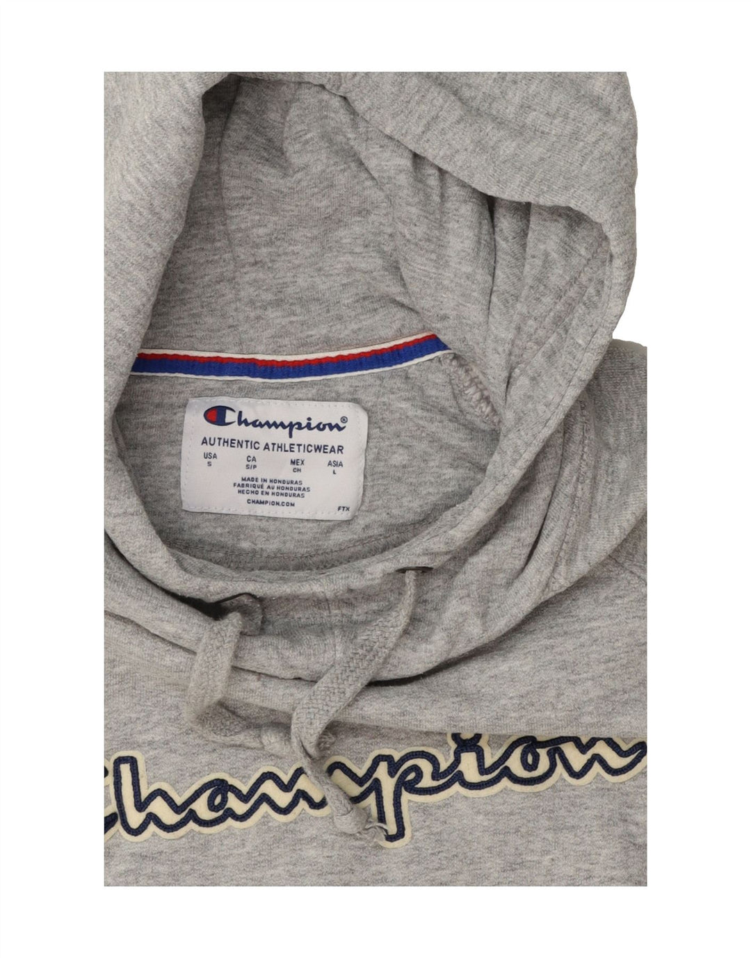 CHAMPION Mens Graphic Hoodie Jumper Small Grey Vintage Champion and Second-Hand Champion from Messina Hembry 