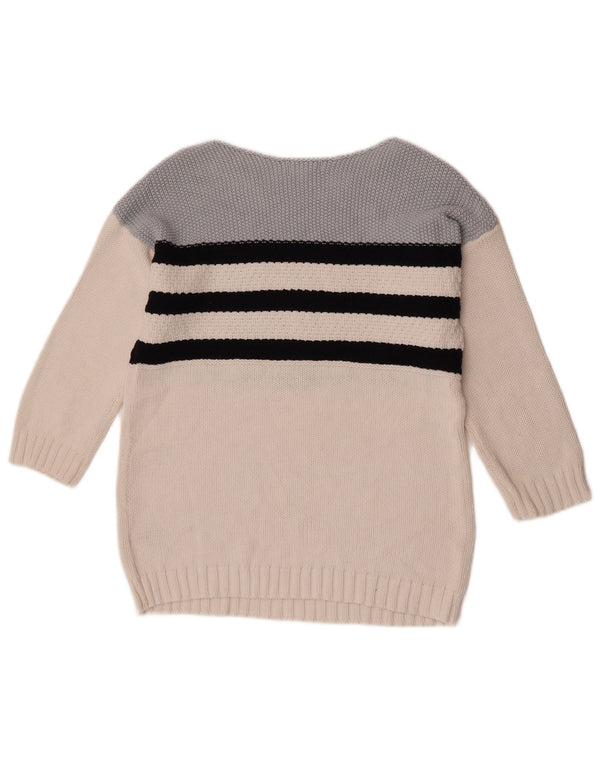 Maglione da donna con scollo a barca con maniche a 3/4 Hobbs UK 10 piccolo a righe bianche