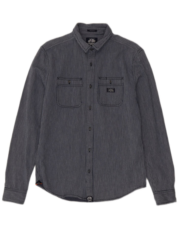 Camicia da uomo Regular Fit Superdry in cotone gessato medio blu navy