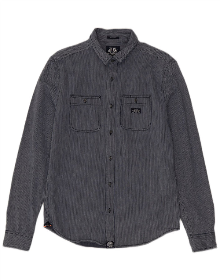 Camicia da uomo Regular Fit Superdry in cotone gessato medio blu navy