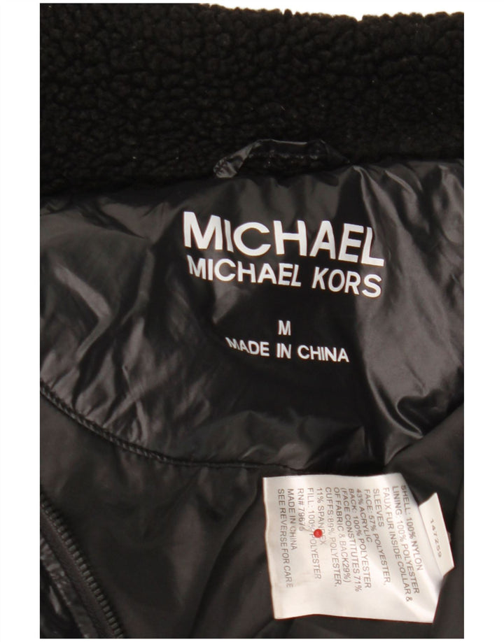 Giacca imbottita con cappuccio da donna Michael Kors UK 14 nylon nero medio