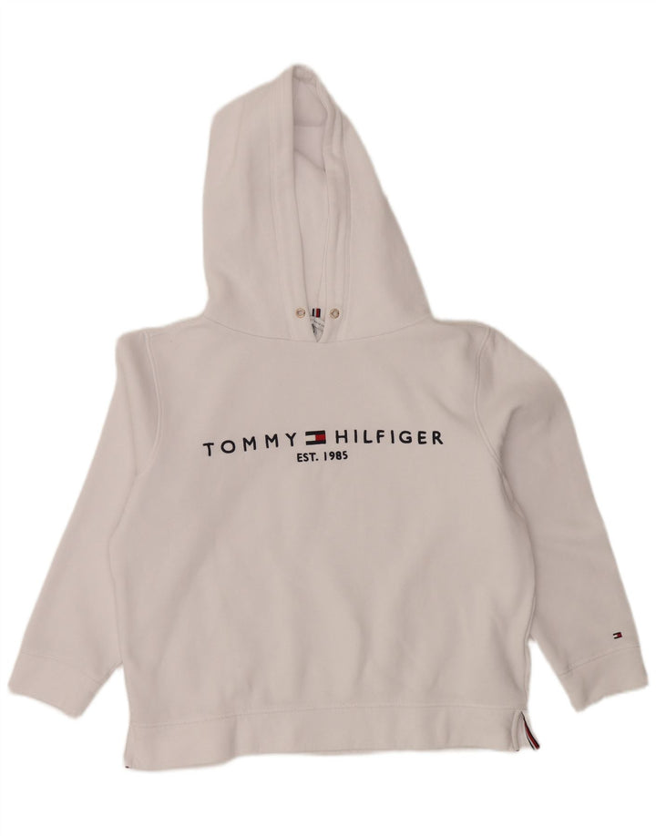 TOMMY HILFIGER Maglione con cappuccio grafico oversize da donna UK 14 Medio Bianco