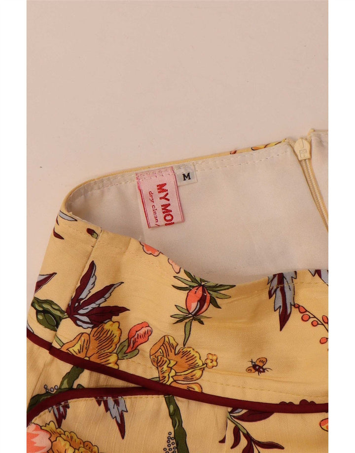 Gonna longuette da donna vintage media W28 floreale gialla