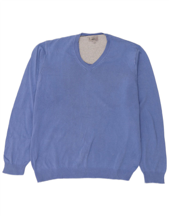Maglione da uomo Marks & Spencer vestibilità regolare con scollo a V, grande cotone blu