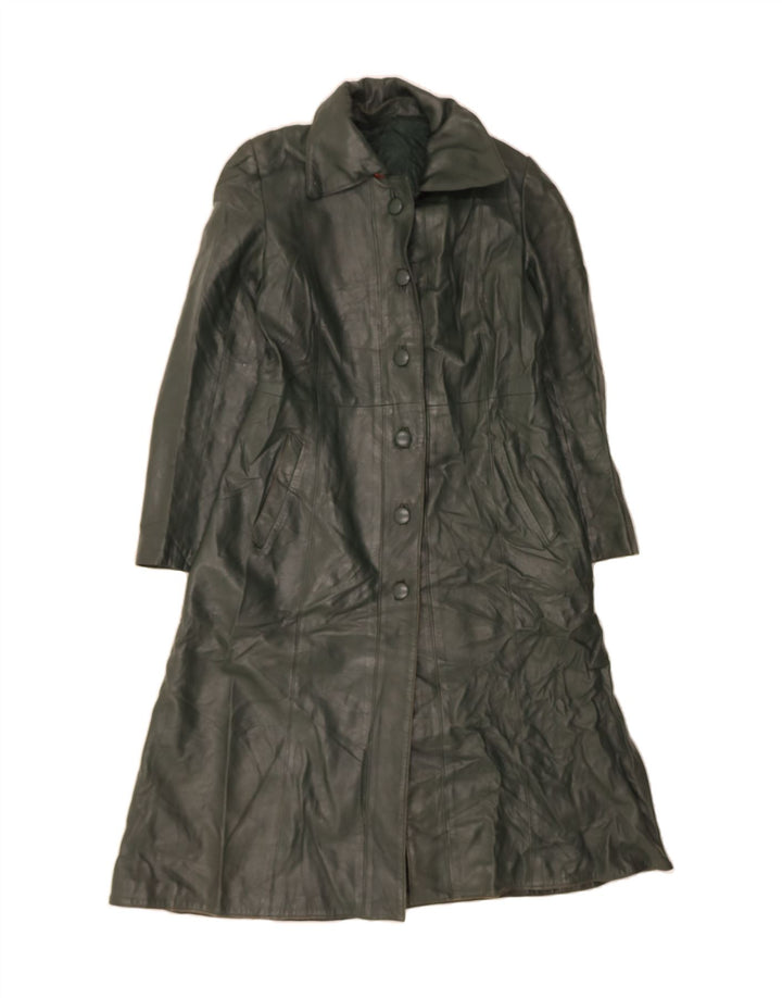 VINTAGE Womens Leather Coat UK 12 Medium Khaki Vintage Vintage and Second-Hand Vintage from Messina Hembry 