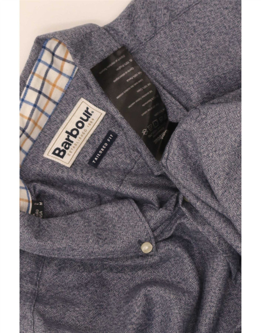 Camicia Barbour da uomo su misura in cotone screziato blu medio
