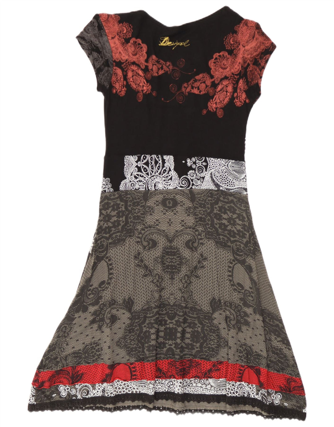 Abito Desigual da donna a linea A UK 12 medio nero floreale