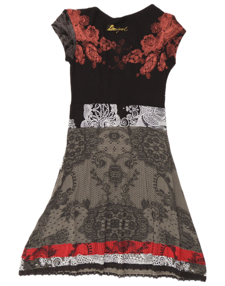 Abito Desigual da donna a linea A UK 12 medio nero floreale