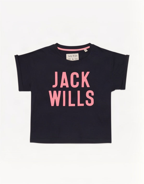 T-shirt grafica da donna Jack Wills Top UK 6 XS cotone blu navy
