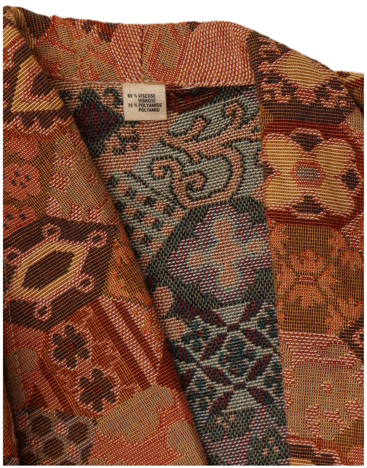 Giacca blazer corta da donna vintage UK 14 marrone medio geometrico
