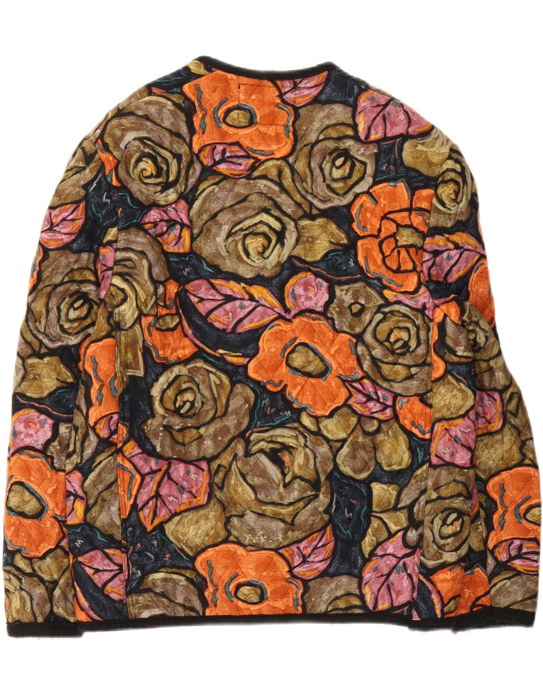 Giacca trapuntata da donna vintage UK 14 Viscosa floreale multicolore media