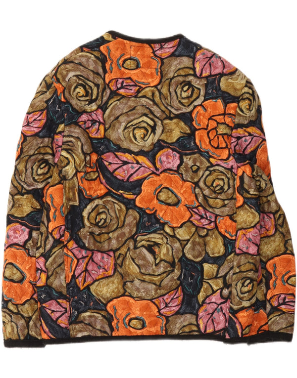 Giacca trapuntata da donna vintage UK 14 Viscosa floreale multicolore media
