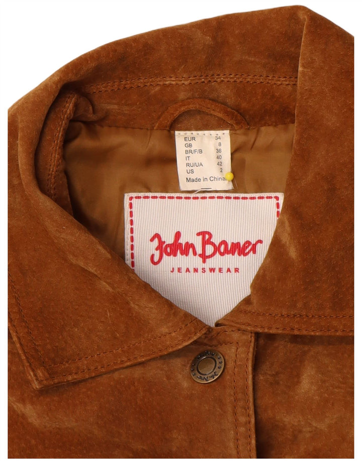 Giacca in pelle scamosciata da donna John Baner UK 8 piccola in pelle marrone