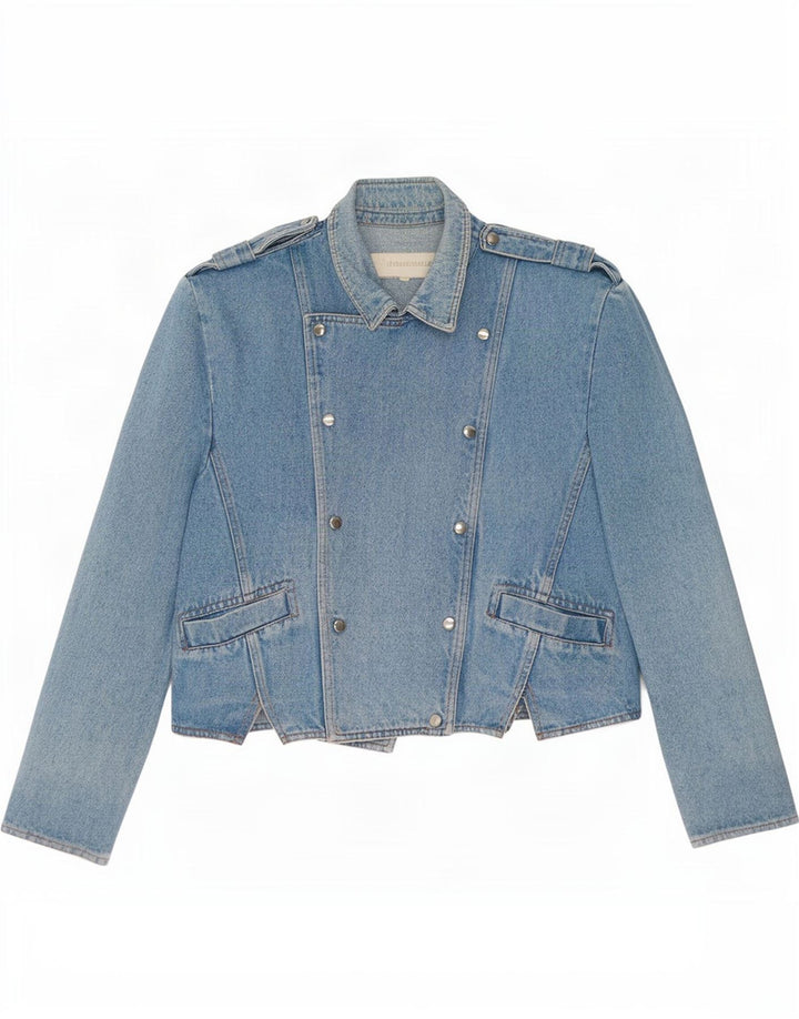 Giacca di jeans militare vintage da donna IT 46 grande in cotone blu
