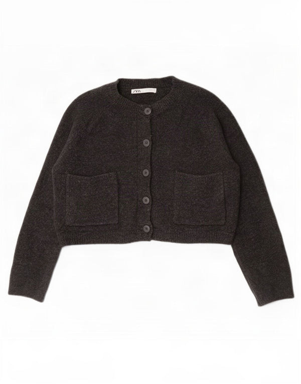 Maglione cardigan oversize corto da donna Zara UK 10 piccolo grigio acrilico