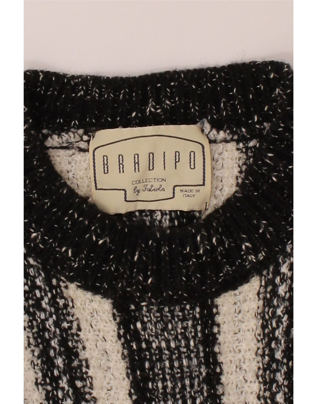 VINTAGE Womens Crew Neck Jumper Sweater UK 14 Medium Grey Striped Vintage Vintage and Second-Hand Vintage from Messina Hembry 