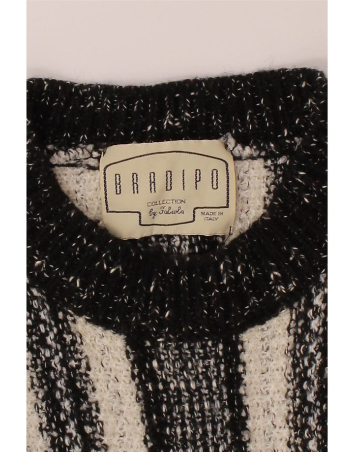 VINTAGE Womens Crew Neck Jumper Sweater UK 14 Medium Grey Striped Vintage Vintage and Second-Hand Vintage from Messina Hembry 