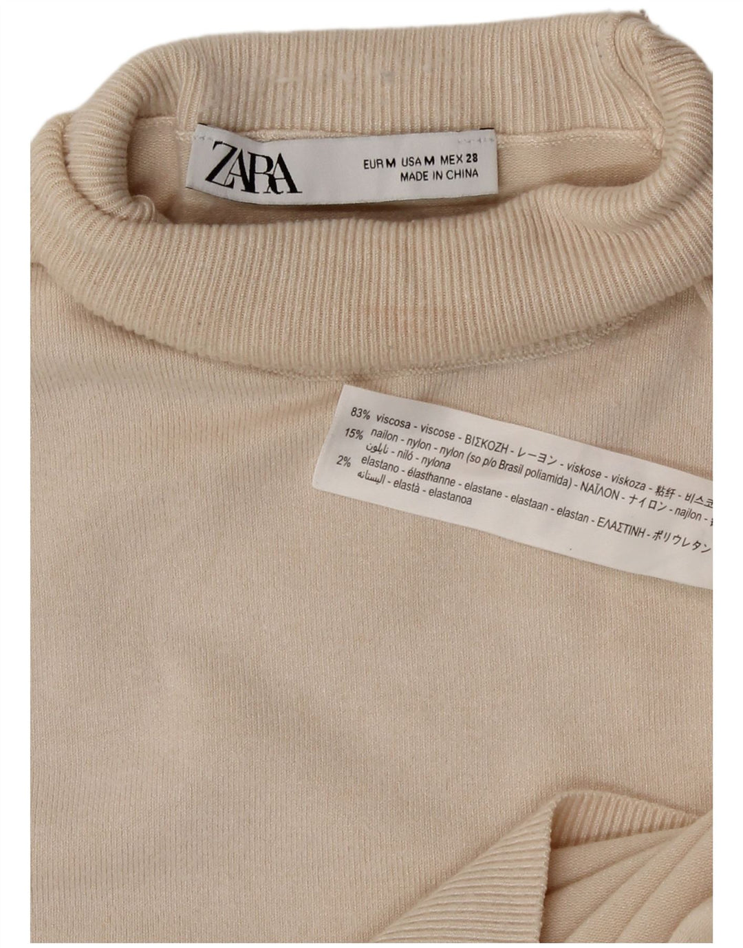 Maglione maglione a collo alto da donna Zara UK 12 viscosa bianco sporco medio