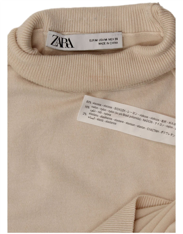 Maglione maglione a collo alto da donna Zara UK 12 viscosa bianco sporco medio
