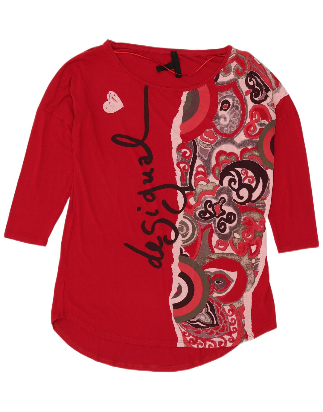 DESIGUAL Maglietta grafica da donna manica 3/4 UK 14 Viscosa rossa media