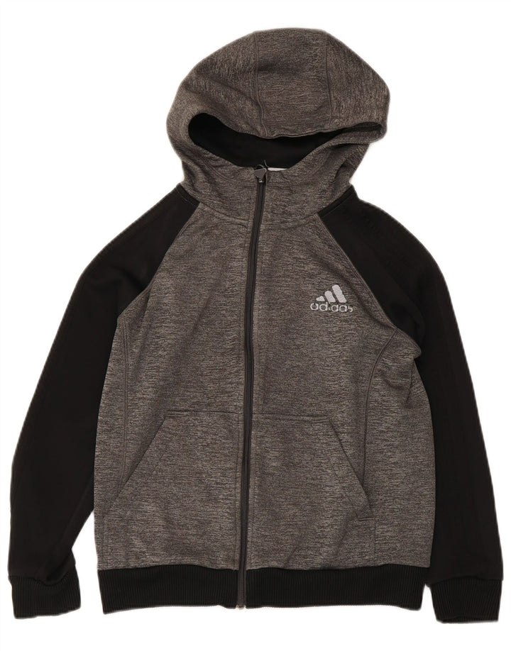 Felpa con cappuccio e zip Adidas da ragazzo 12-13 anni in poliestere color block grigio