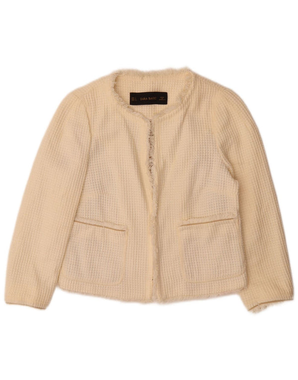 Giacca Bolero aperto da donna Zara con maniche a 3/4 UK 10 piccola in cotone bianco sporco