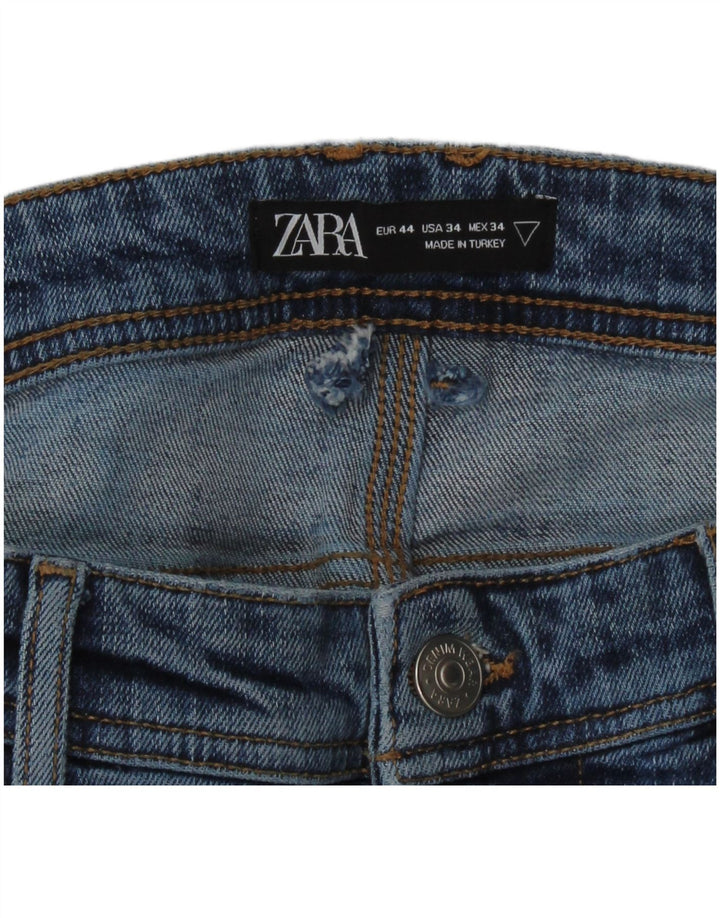 Jeans slim invecchiati con grafica ZARA da uomo EU 44 Large W34 L30 Blu