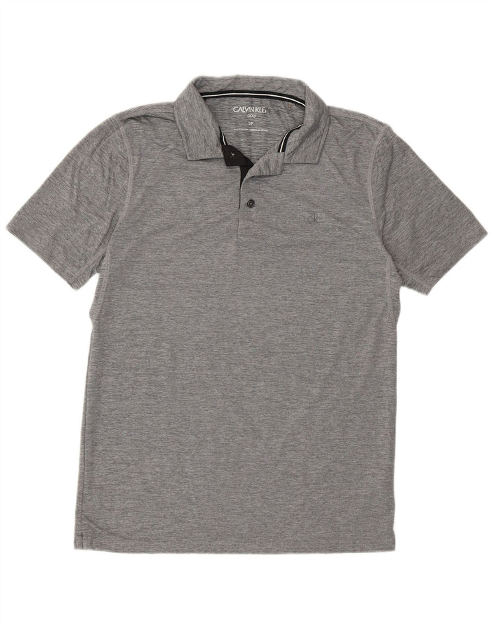 Polo da golf da uomo Calvin Klein piccola in poliestere chiazzato grigio
