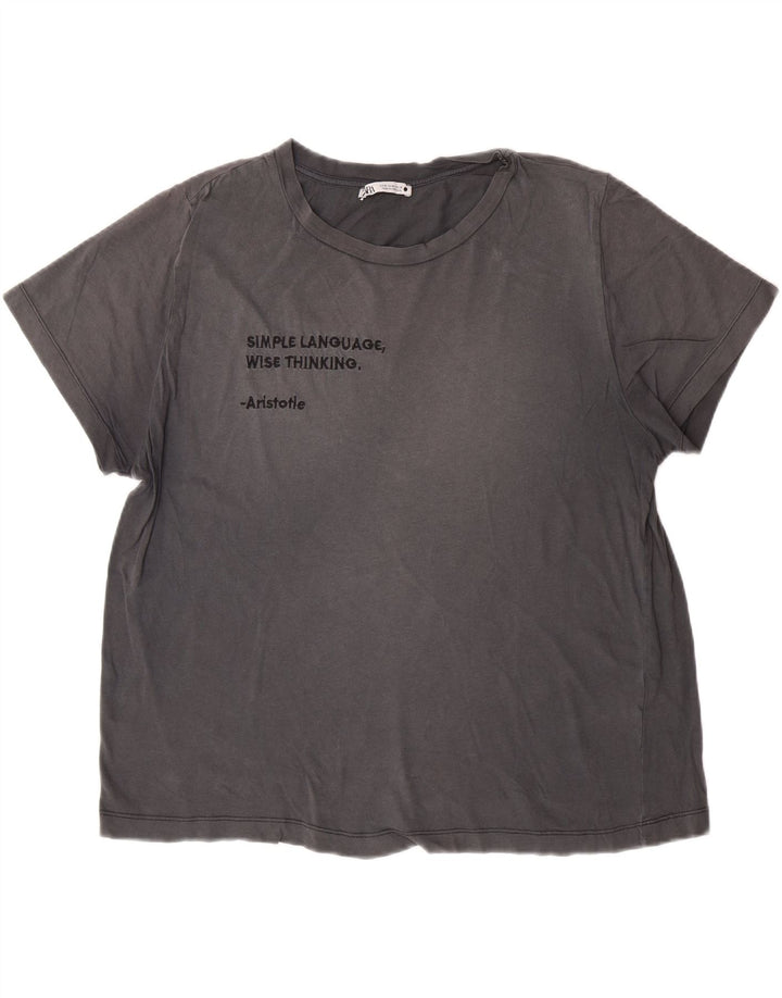 ZARA Womens Graphic T-Shirt Top UK 14 Medium Grey Vintage Zara and Second-Hand Zara from Messina Hembry 