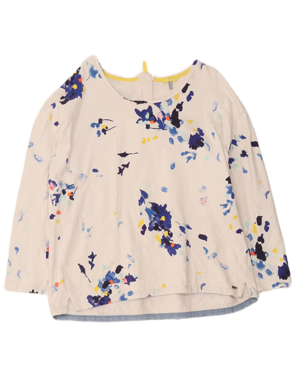 Joules Top da donna a maniche lunghe UK 20 2XL Cotone floreale bianco