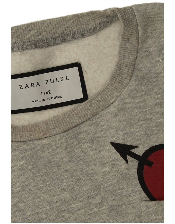 Felpa Zara da uomo maglione grande cuore grigio screziato