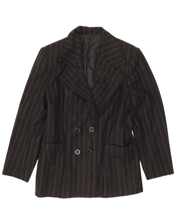 Giacca blazer doppiopetto vintage da donna IT 48 XL in lana a righe nere