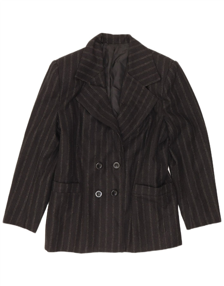 Giacca blazer doppiopetto vintage da donna IT 48 XL in lana a righe nere