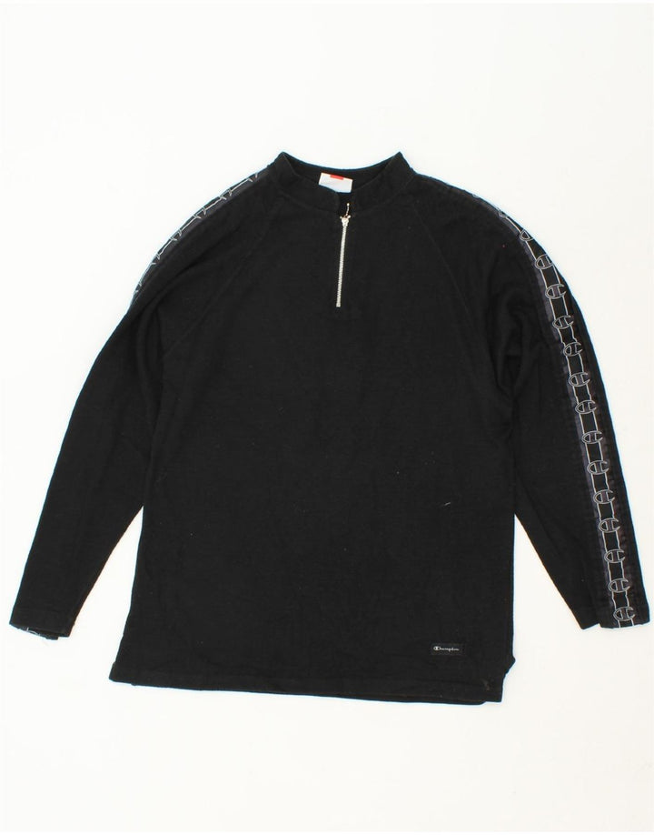 CHAMPION Mens Graphic Zip Neck Sweatshirt Jumper Small Black Vintage Champion and Second-Hand Champion from Messina Hembry 