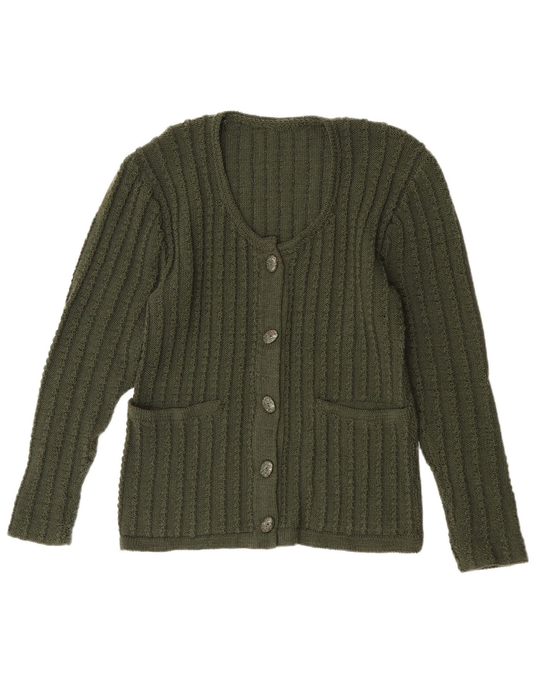 Maglione cardigan da donna vintage UK 14 verde medio