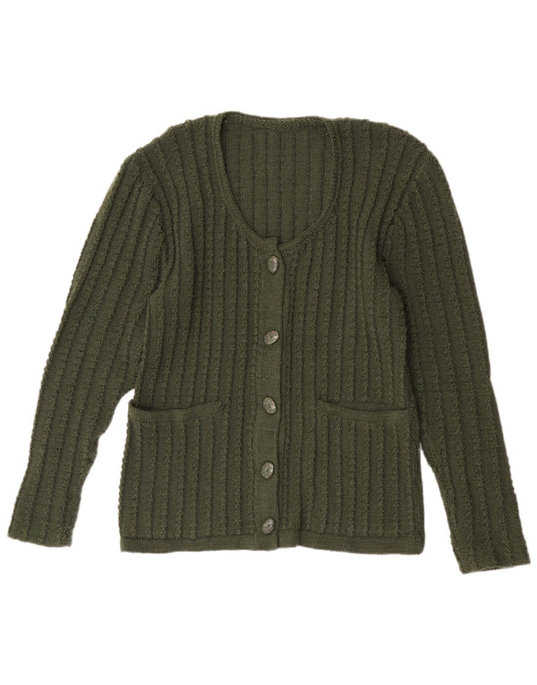 Maglione cardigan da donna vintage UK 14 verde medio
